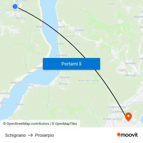 Schignano to Proserpio map
