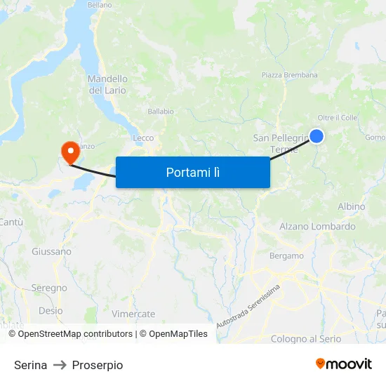 Serina to Proserpio map