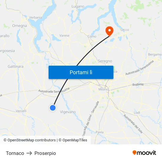 Tornaco to Proserpio map