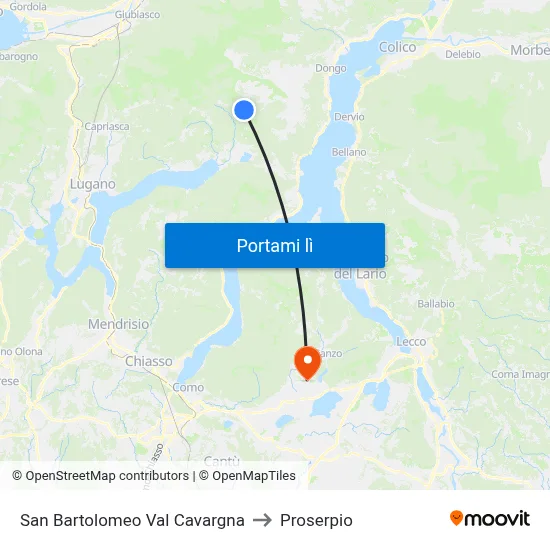 San Bartolomeo Val Cavargna to Proserpio map