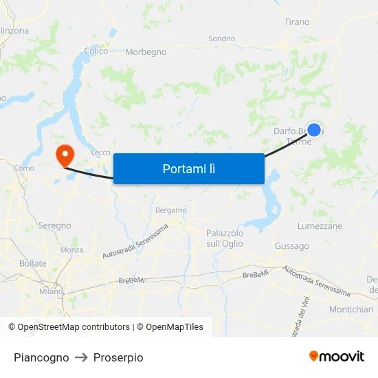 Piancogno to Proserpio map