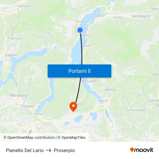 Pianello Del Lario to Proserpio map