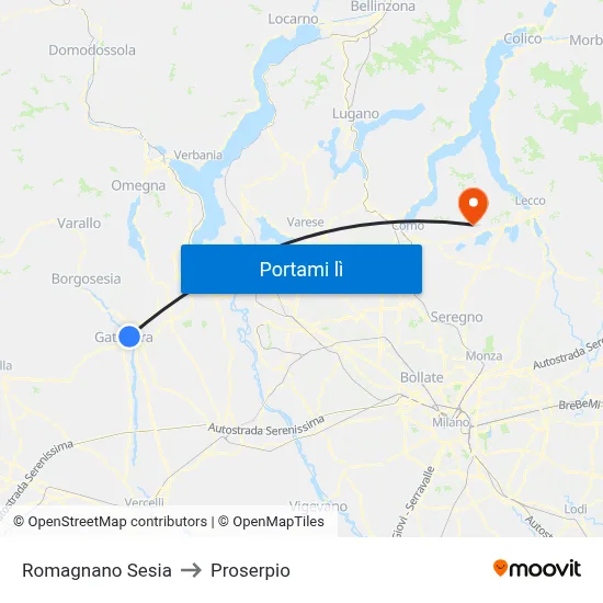 Romagnano Sesia to Proserpio map