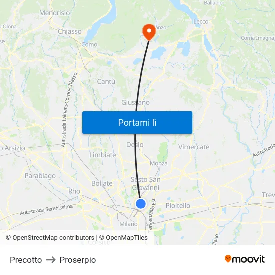 Precotto to Proserpio map
