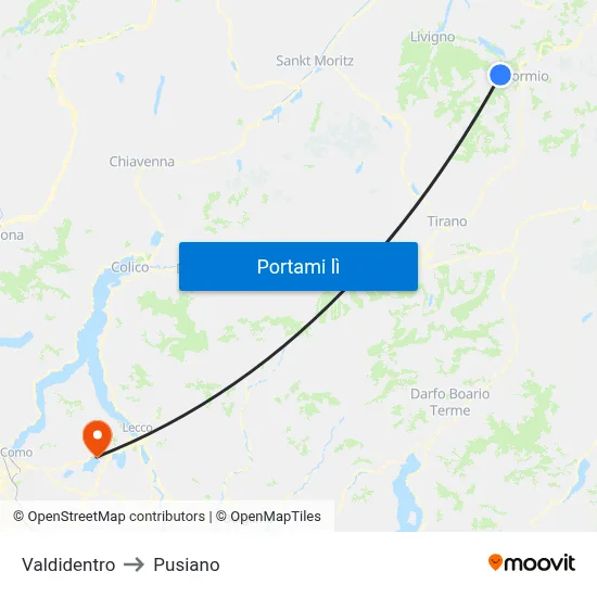 Valdidentro to Pusiano map