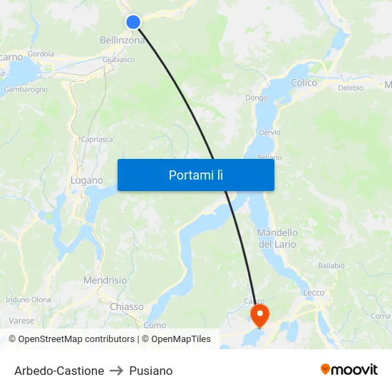 Arbedo-Castione to Pusiano map