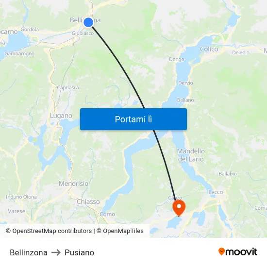 Bellinzona to Pusiano map