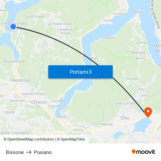 Bissone to Pusiano map