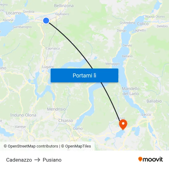 Cadenazzo to Pusiano map