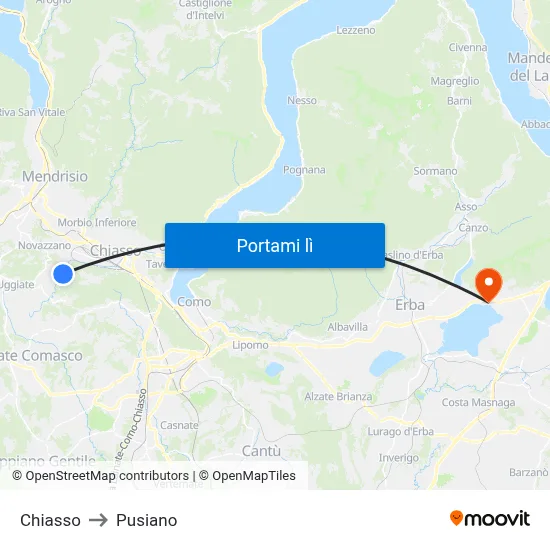 Chiasso to Pusiano map