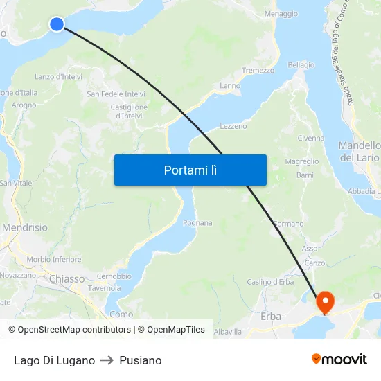 Lago Di Lugano to Pusiano map