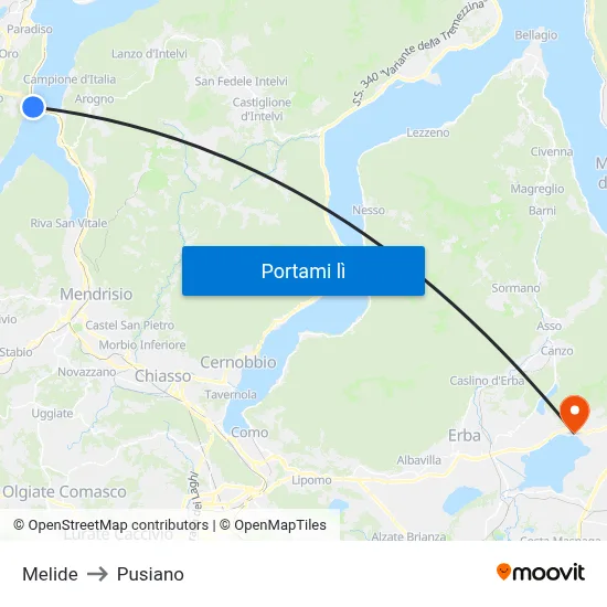 Melide to Pusiano map
