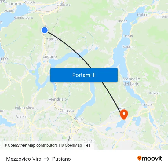 Mezzovico-Vira to Pusiano map