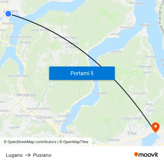 Lugano to Pusiano map