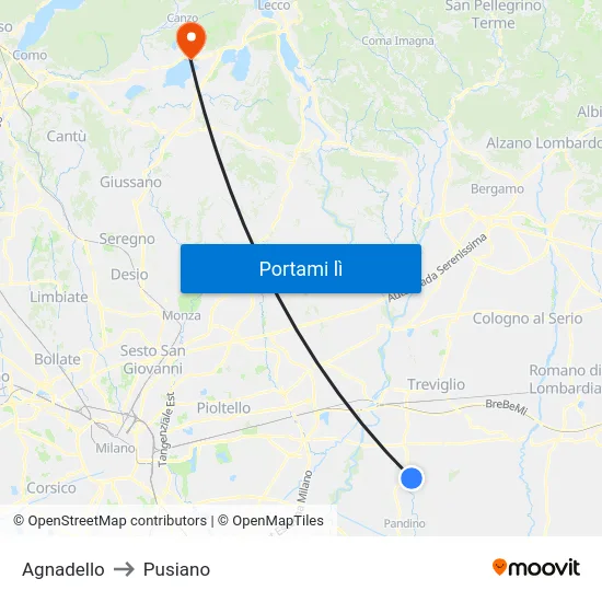Agnadello to Pusiano map