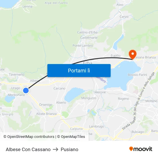 Albese Con Cassano to Pusiano map