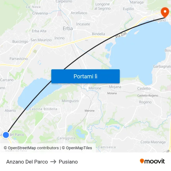 Anzano Del Parco to Pusiano map