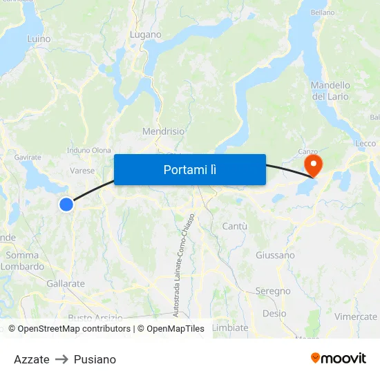 Azzate to Pusiano map