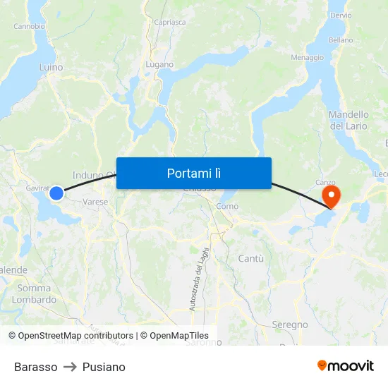 Barasso to Pusiano map