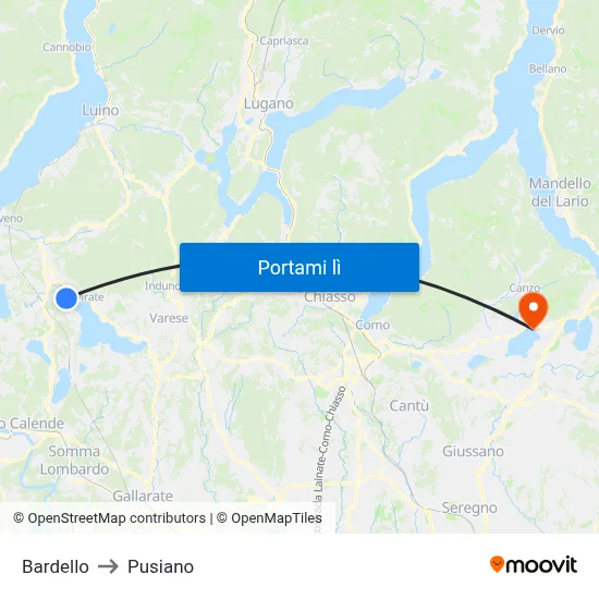 Bardello to Pusiano map