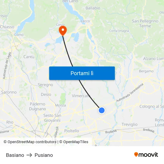 Basiano to Pusiano map
