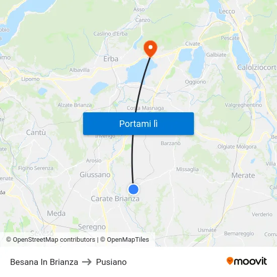 Besana In Brianza to Pusiano map