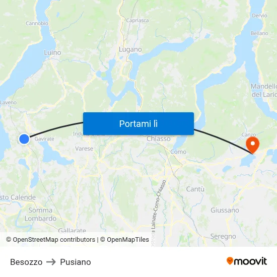 Besozzo to Pusiano map