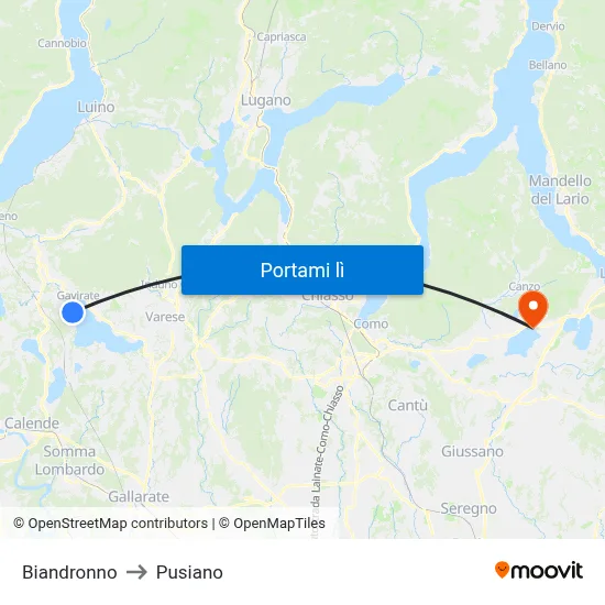 Biandronno to Pusiano map