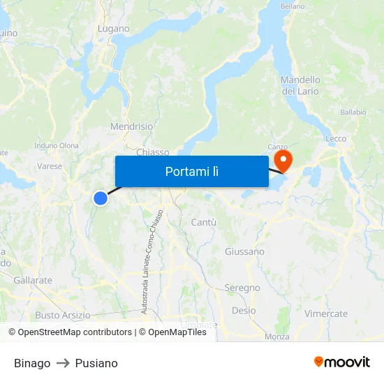 Binago to Pusiano map