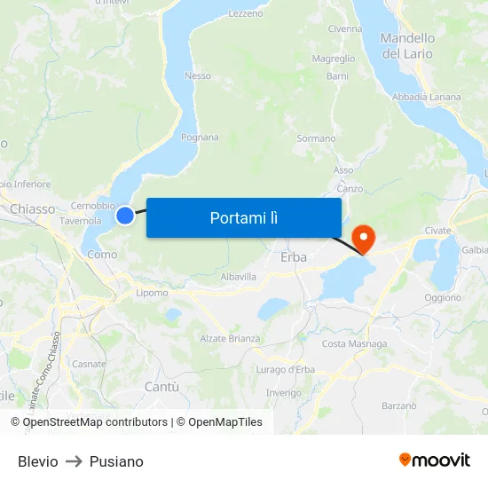 Blevio to Pusiano map