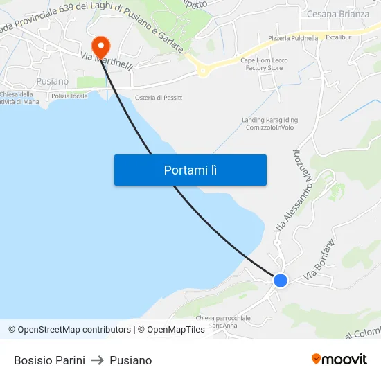 Bosisio Parini to Pusiano map