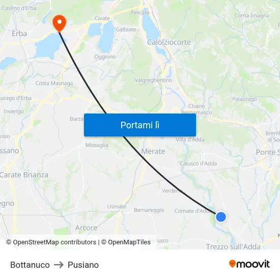 Bottanuco to Pusiano map