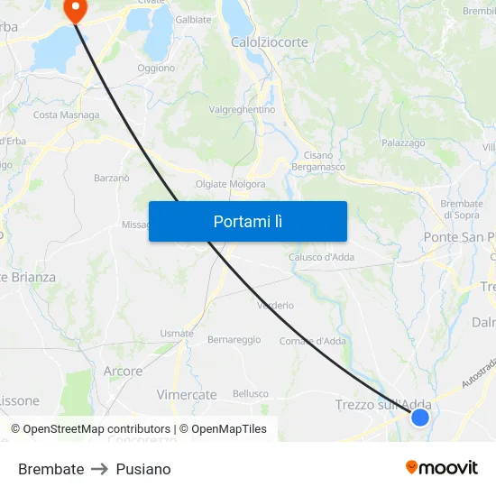 Brembate to Pusiano map