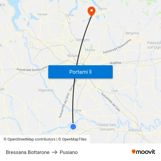 Bressana Bottarone to Pusiano map