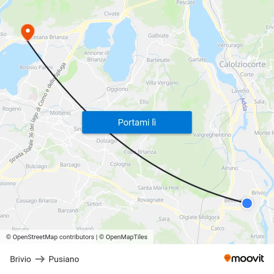 Brivio to Pusiano map