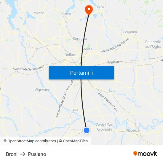 Broni to Pusiano map