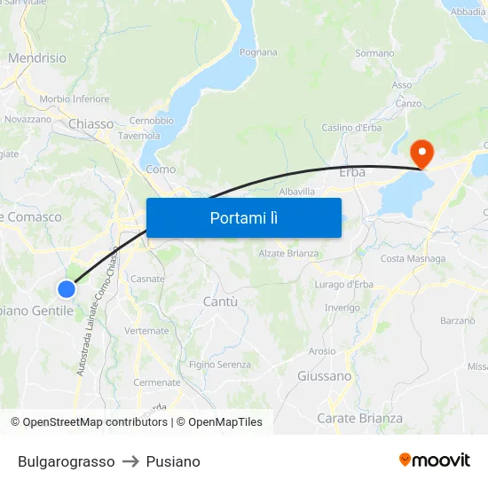 Bulgarograsso to Pusiano map