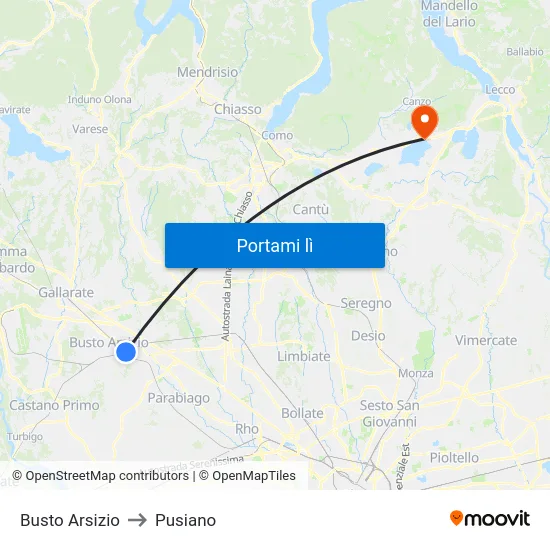 Busto Arsizio to Pusiano map