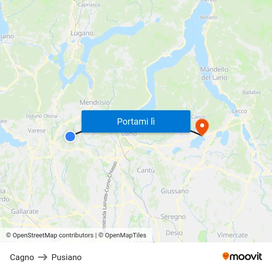 Cagno to Pusiano map