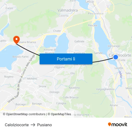 Calolziocorte to Pusiano map