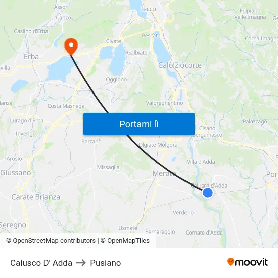 Calusco D' Adda to Pusiano map