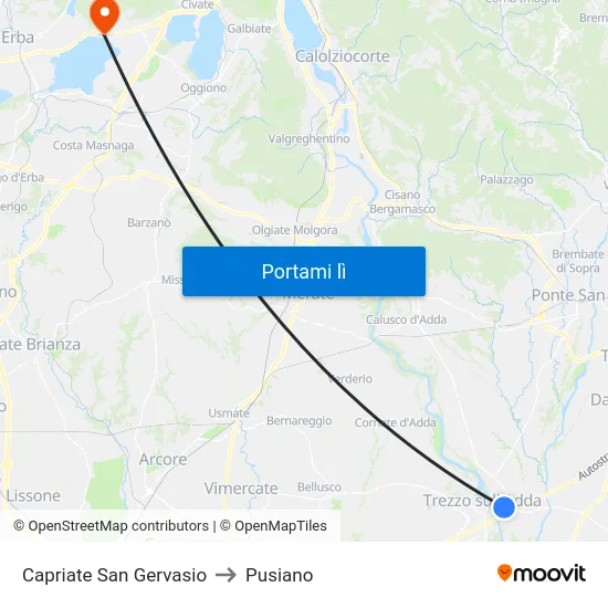 Capriate San Gervasio to Pusiano map