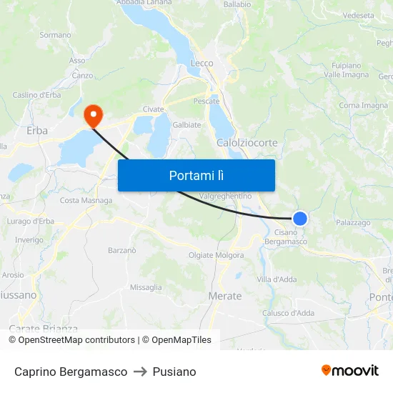 Caprino Bergamasco to Pusiano map