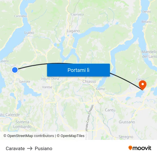 Caravate to Pusiano map
