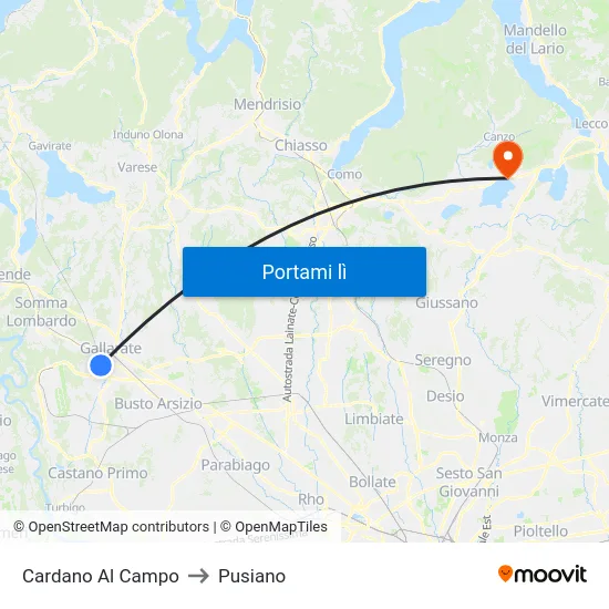 Cardano Al Campo to Pusiano map