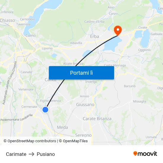 Carimate to Pusiano map