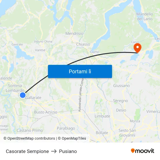 Casorate Sempione to Pusiano map