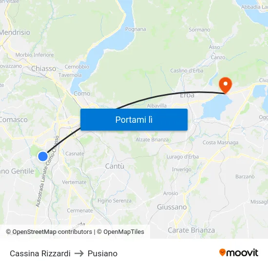Cassina Rizzardi to Pusiano map