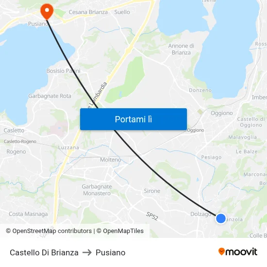 Castello Di Brianza to Pusiano map