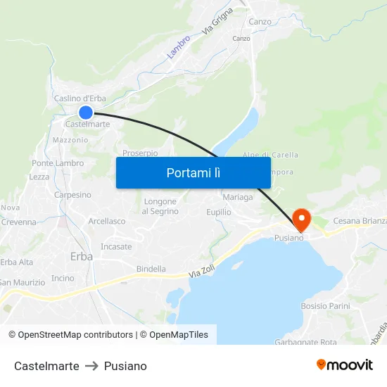 Castelmarte to Pusiano map